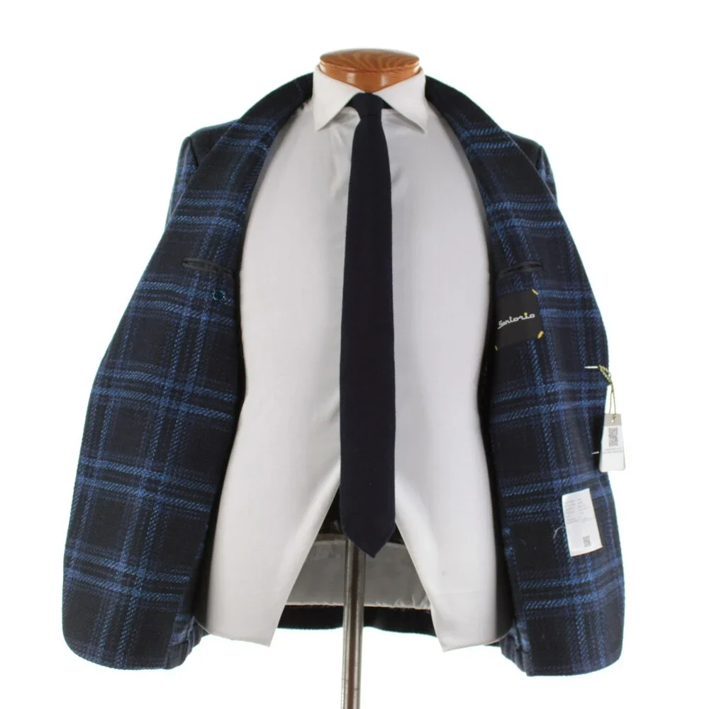 Sartorio Kiton NWT Wool Blend Sport Coat Size 52R (42R US) In Blue Plaid